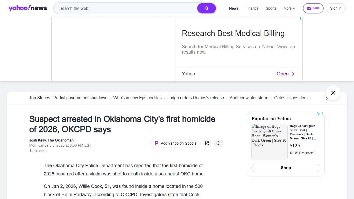 Suspect arrested in Oklahoma City's first homicide of 2026, OKCPD says